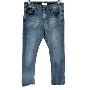 Smith & Mills Straight Leg Jeans Men's 36X30 Blue Stretch Whiskering Medium Wash